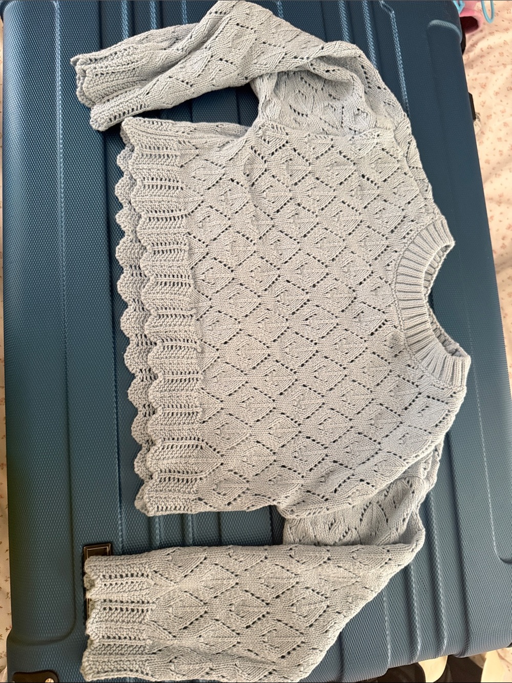 Light Gray Knit Scallop-Hem Women's Sweater